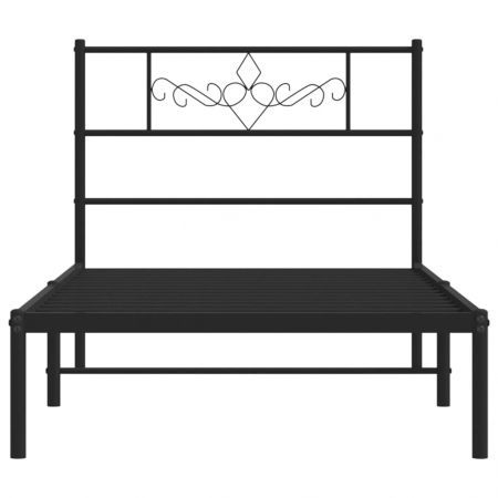 Metal Bed Frame with Headboard Black 107x203 cm