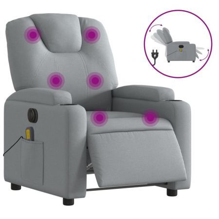 Electric Massage Recliner Chair Light Grey Fabric