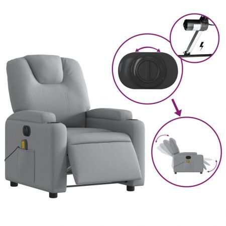 Electric Massage Recliner Chair Light Grey Fabric