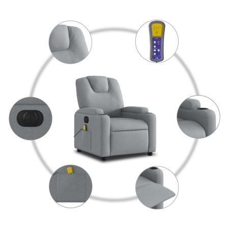 Electric Massage Recliner Chair Light Grey Fabric