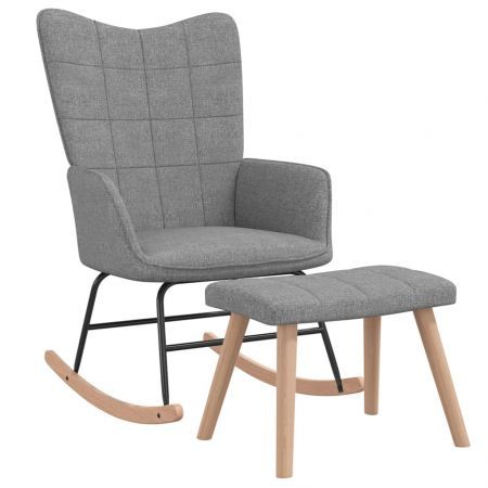 Rocking Chair with a Stool Light Grey Fabric