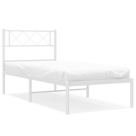 Metal Bed Frame with Headboard White 107x203 cm