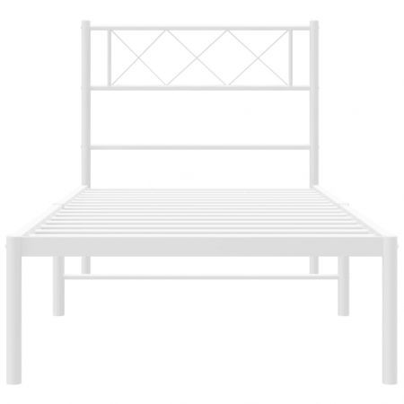 Metal Bed Frame with Headboard White 107x203 cm