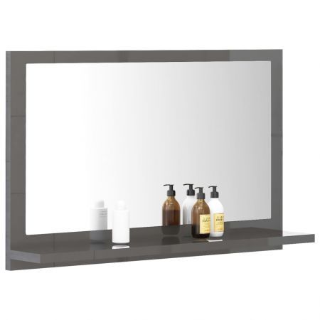 Bathroom Mirror High Gloss Grey 60x10.5x37 cm Engineered Wood