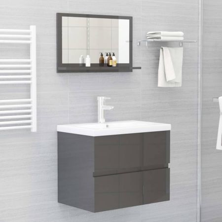 Bathroom Mirror High Gloss Grey 60x10.5x37 cm Engineered Wood