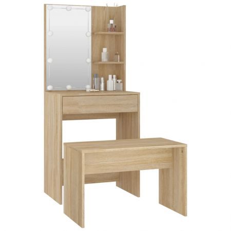 Dressing Table Set with LED Sonoma Oak Engineered Wood