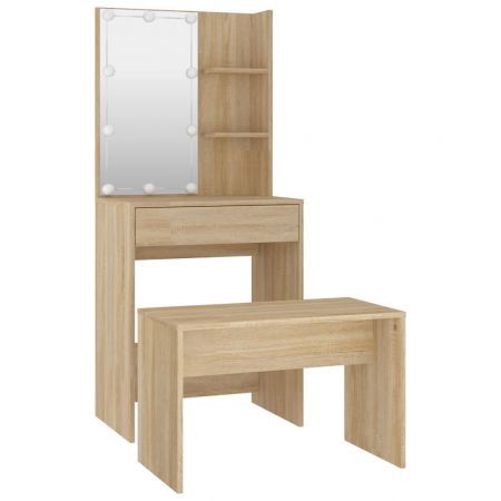 Dressing Table Set with LED Sonoma Oak Engineered Wood