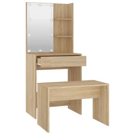 Dressing Table Set with LED Sonoma Oak Engineered Wood