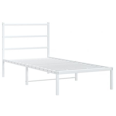 Metal Bed Frame with Headboard White 90x190 cm