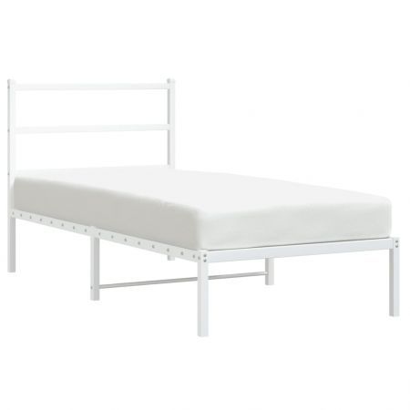 Metal Bed Frame with Headboard White 90x190 cm