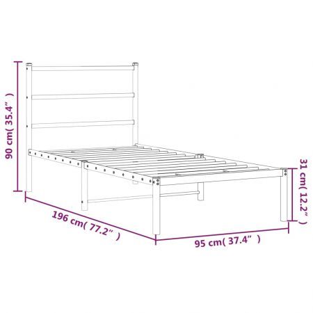 Metal Bed Frame with Headboard White 90x190 cm