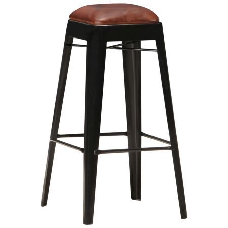 Bar Stools 4 pcs Black Real Leather