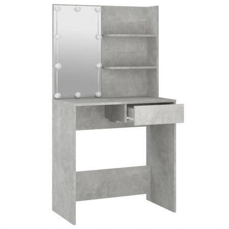 Dressing Table with LED Concrete Grey 74.5x40x141 cm