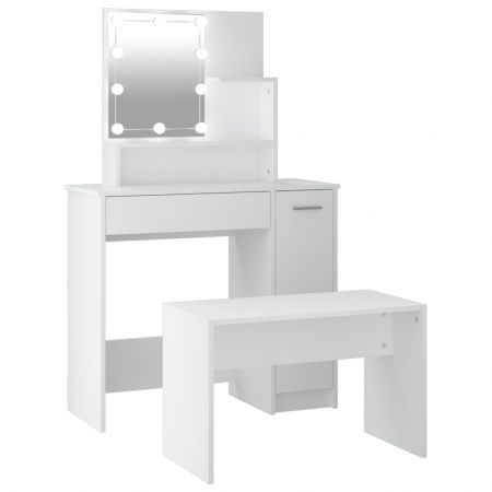 Dressing Table Set with LED White Engineered Wood