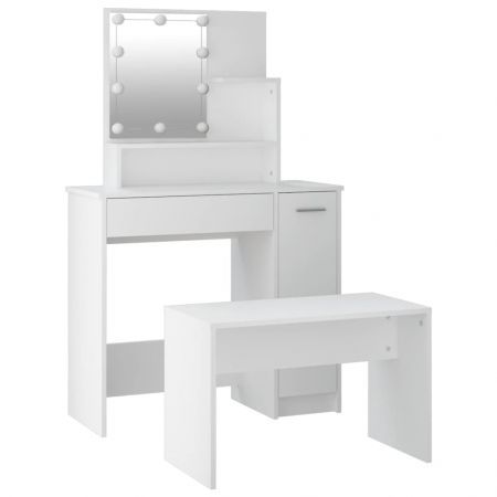 Dressing Table Set with LED White Engineered Wood