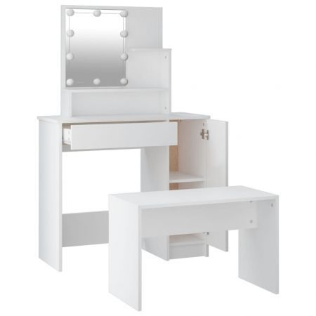 Dressing Table Set with LED White Engineered Wood