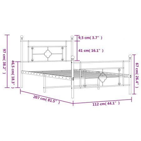 Metal Bed Frame with Headboard and Footboard White 107x203 cm