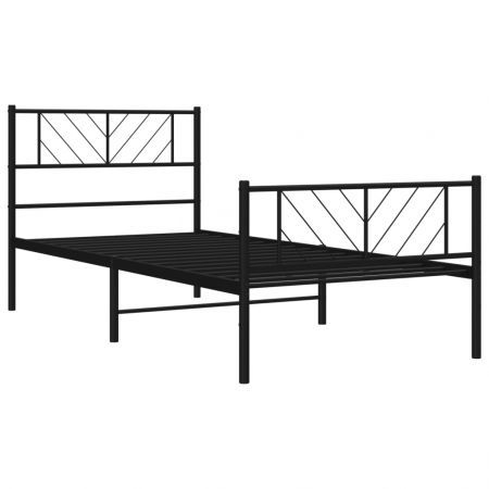 Metal Bed Frame with Headboard and Footboard Black 107x203 cm