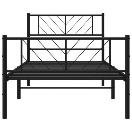 Metal Bed Frame with Headboard and Footboard Black 107x203 cm