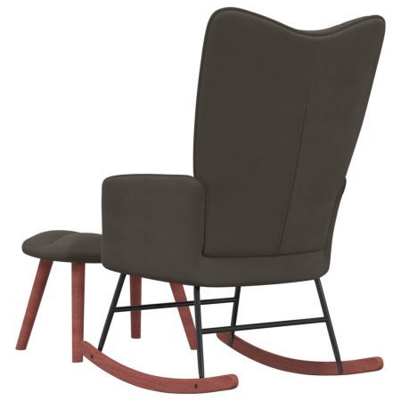 Rocking Chair with a Stool Dark Grey Velvet