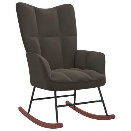 Rocking Chair with a Stool Dark Grey Velvet