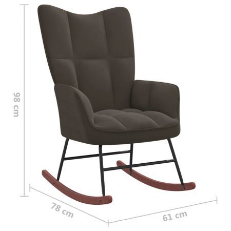 Rocking Chair with a Stool Dark Grey Velvet