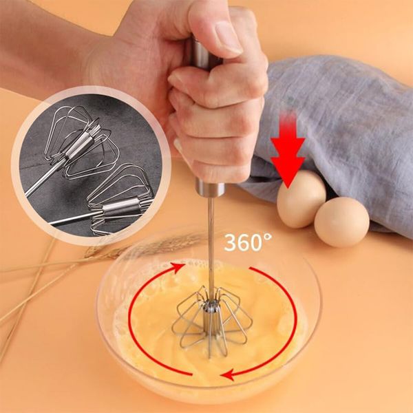 Stainless Steel Semi-Automatic Whisk,Stainless Steel Egg Whisk Hand Push Rotary Whisk Blender,Hand Push Mixer Stirrer Tool (10in)