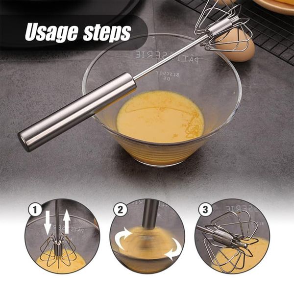 Stainless Steel Semi-Automatic Whisk,Stainless Steel Egg Whisk Hand Push Rotary Whisk Blender,Hand Push Mixer Stirrer Tool (10in)