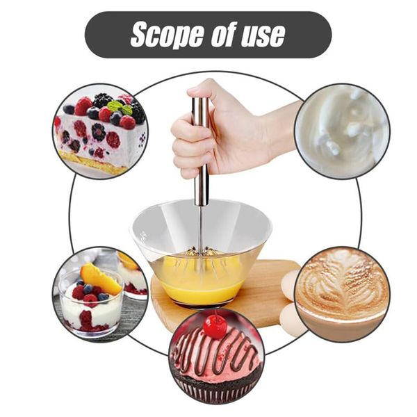 Stainless Steel Semi-Automatic Whisk,Stainless Steel Egg Whisk Hand Push Rotary Whisk Blender,Hand Push Mixer Stirrer Tool (10in)