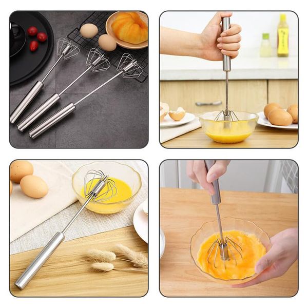 Stainless Steel Semi-Automatic Whisk,Stainless Steel Egg Whisk Hand Push Rotary Whisk Blender,Hand Push Mixer Stirrer Tool (10in)