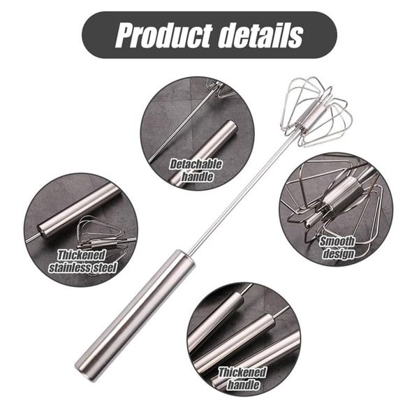 Stainless Steel Semi-Automatic Whisk,Stainless Steel Egg Whisk Hand Push Rotary Whisk Blender,Hand Push Mixer Stirrer Tool (10in)