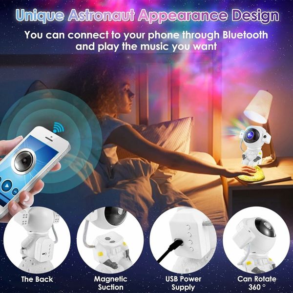 Music Star Projector Galaxy Projector, Astronaut Space Projector 9 Models with Timer and Remote Control LED Starry Nebula Ceiling Lamp Home Decor