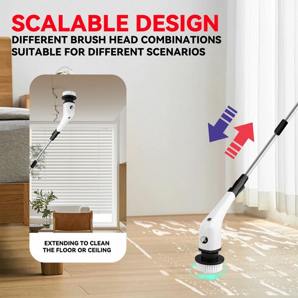 Electric Spin Scrubber Cleaning Brush Household Cordless Bath Tub Power Floor Scrubber With 7 Replaceable Heads for Cleaning