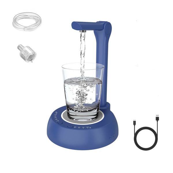 Desktop Water Bottle Dispenser - Smart Night Lights Countertop Water Dispenser Pump with 30 Degree Adjustable Angle for Home, Office, Outdoor(Blue)