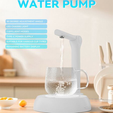 Desktop Water Bottle Dispenser - Smart Night Lights Countertop Water Dispenser Pump with 30 Degree Adjustable Angle for Home, Office, Outdoor(White)