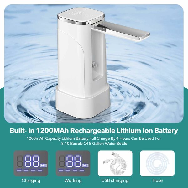 Desktop Portable Water Bottle Dispenser and Foldable Automatic Water Dispenser Touch Display,Electric Drinking Water Pump for Home Camping