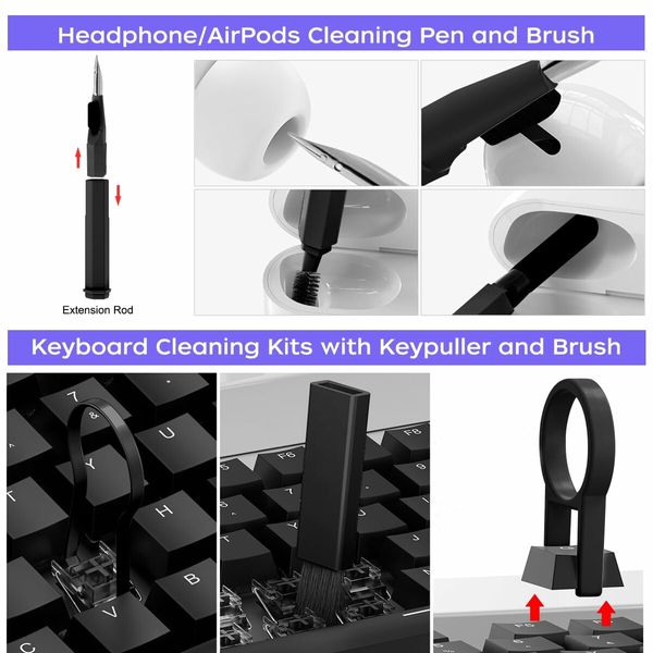 20 in 1 Laptop Screen Keyboard Cleaner Kit Electronics Device Cleaning Kits for Airpod,Phones,Keyboards,Earbuds,Camera(Black)