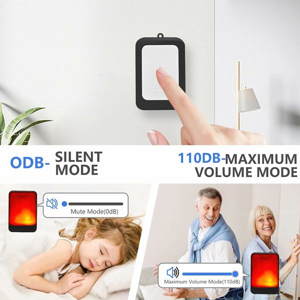 Loud Flash Doorbell, Wireless Doorbells for the Elderly, Hearing Impaired People, Pregnant Women (Black)