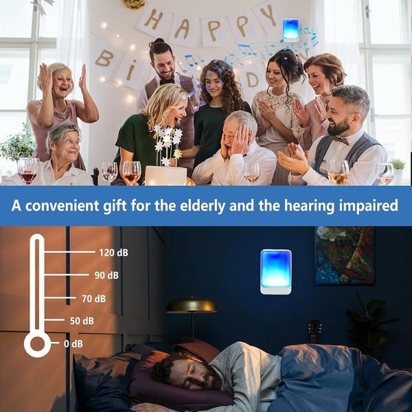 Loud Flash Doorbell Wireless System for the Elderly Hearing Impaired and Pregnant Women in White