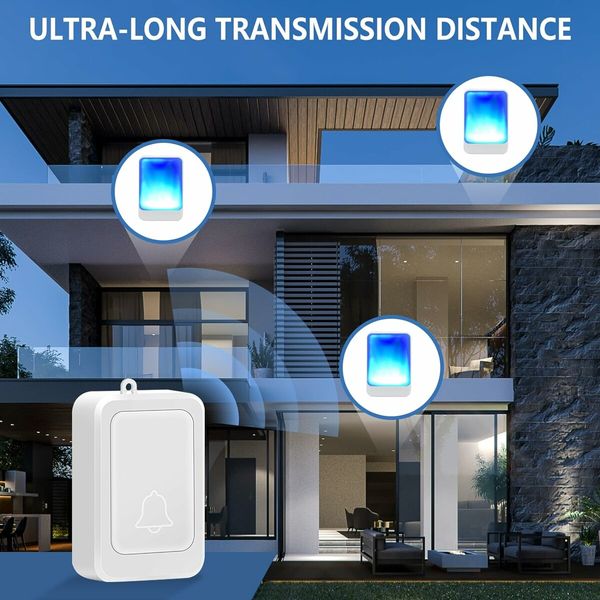 Loud Flash Doorbell Wireless System for the Elderly Hearing Impaired and Pregnant Women in White