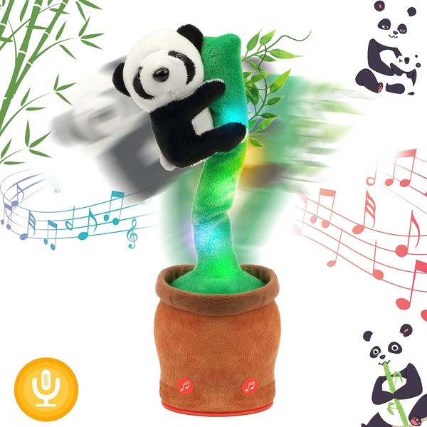 Glowing Dancing Panda Toy with Bamboo Repeats What You Say Talking Toy Wriggle Singing Mimicking Twisting Electric Light Up Interactive Animated Toy Speaking