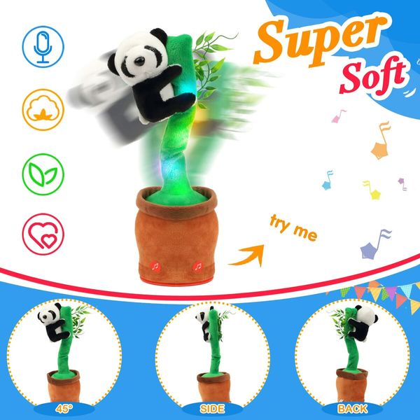 Glowing Dancing Panda Toy with Bamboo Repeats What You Say Talking Toy Wriggle Singing Mimicking Twisting Electric Light Up Interactive Animated Toy Speaking