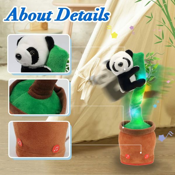 Glowing Dancing Panda Toy with Bamboo Repeats What You Say Talking Toy Wriggle Singing Mimicking Twisting Electric Light Up Interactive Animated Toy Speaking