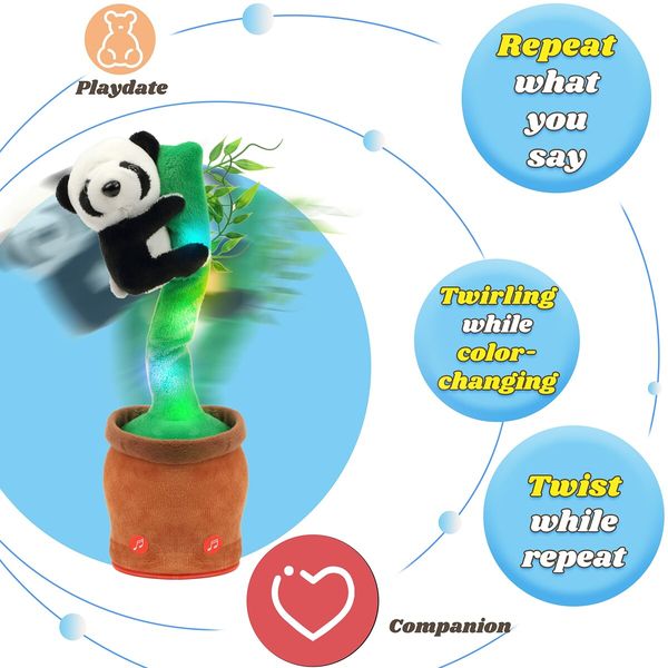 Glowing Dancing Panda Toy with Bamboo Repeats What You Say Talking Toy Wriggle Singing Mimicking Twisting Electric Light Up Interactive Animated Toy Speaking