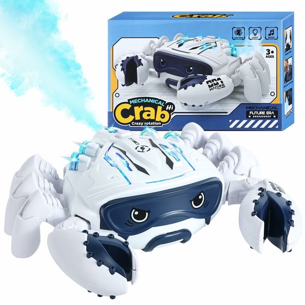 Crawling Crab Toy Fun Interactive Walking Moving Toy Sensory Induction Crabs with Spray(White)