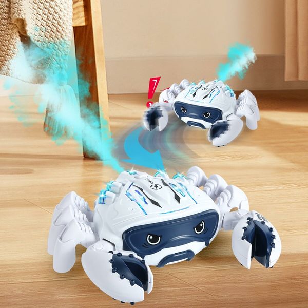 Crawling Crab Toy Fun Interactive Walking Moving Toy Sensory Induction Crabs with Spray(White)