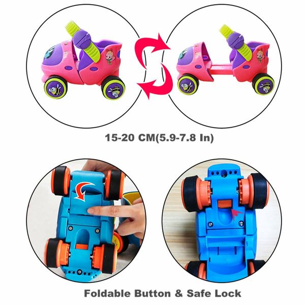 Adjustable Quad Roller Skates Shoes with Safe Lock Mode for Beginners (Blue)