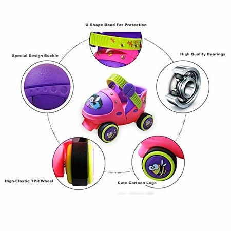 Kids Children's Boys Girls Adjustable Quad Roller Skates Shoes with Safe Lock Mode for Beginners Toddlers Baby (Pink)