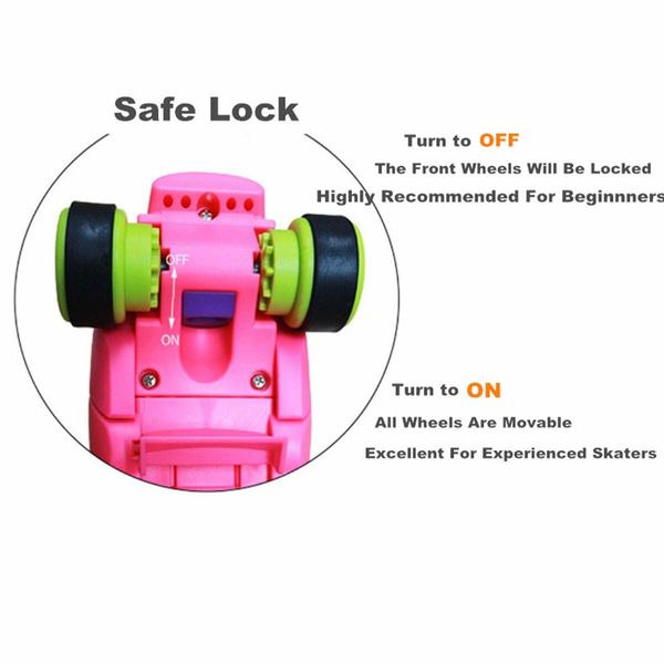 Kids Children's Boys Girls Adjustable Quad Roller Skates Shoes with Safe Lock Mode for Beginners Toddlers Baby (Pink)