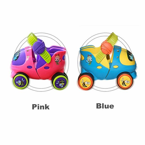 Kids Children's Boys Girls Adjustable Quad Roller Skates Shoes with Safe Lock Mode for Beginners Toddlers Baby (Pink)